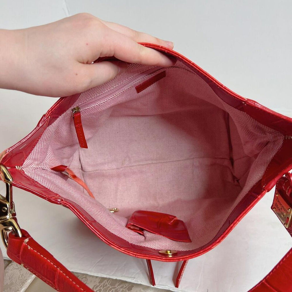 Dooney & Bourke Cinzia Red Crocodile Embossed Leather Shoulder Bag Moto Purse