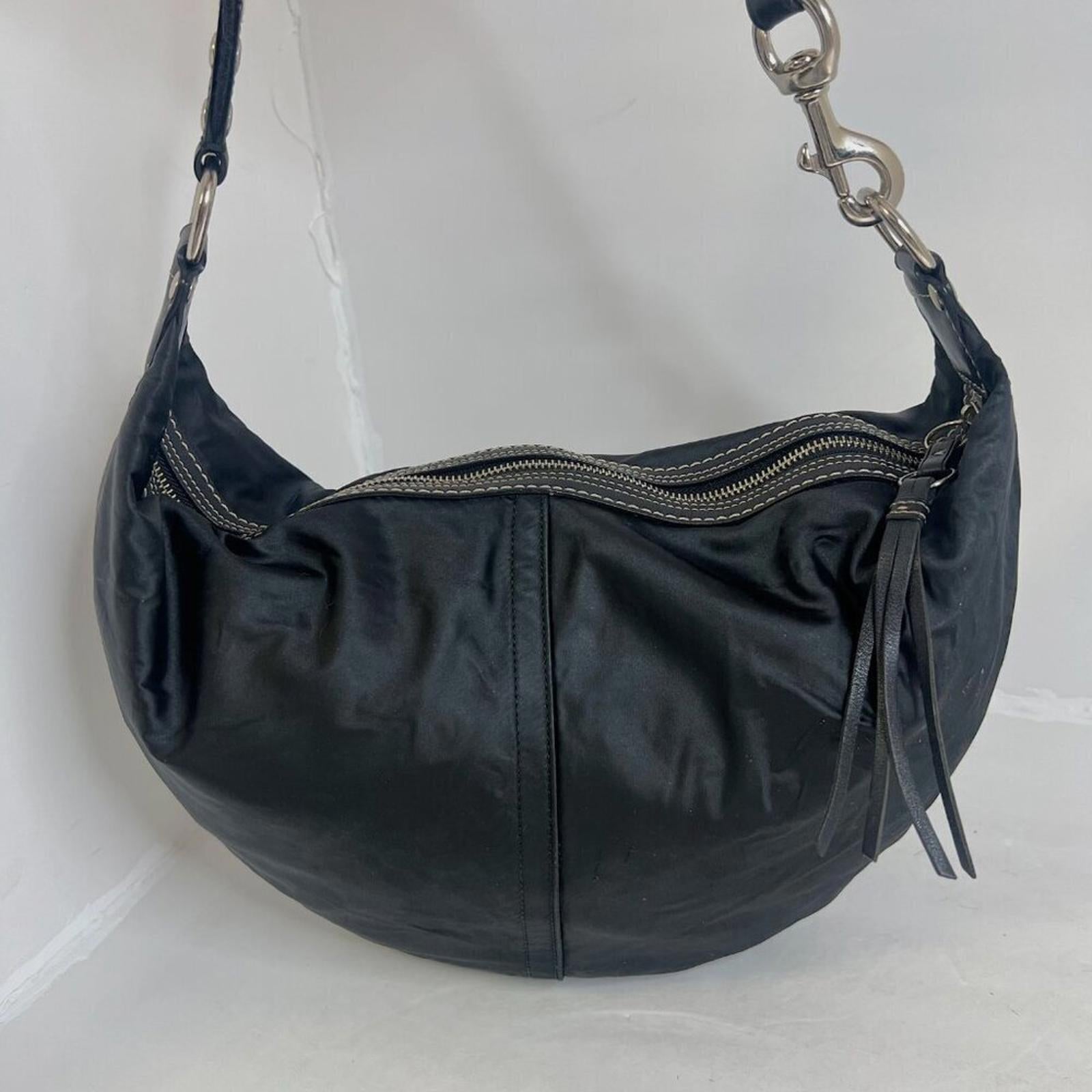 Coach Signature Soho Hobo Black Nylon Semicircle Shoulder Bag Sateen