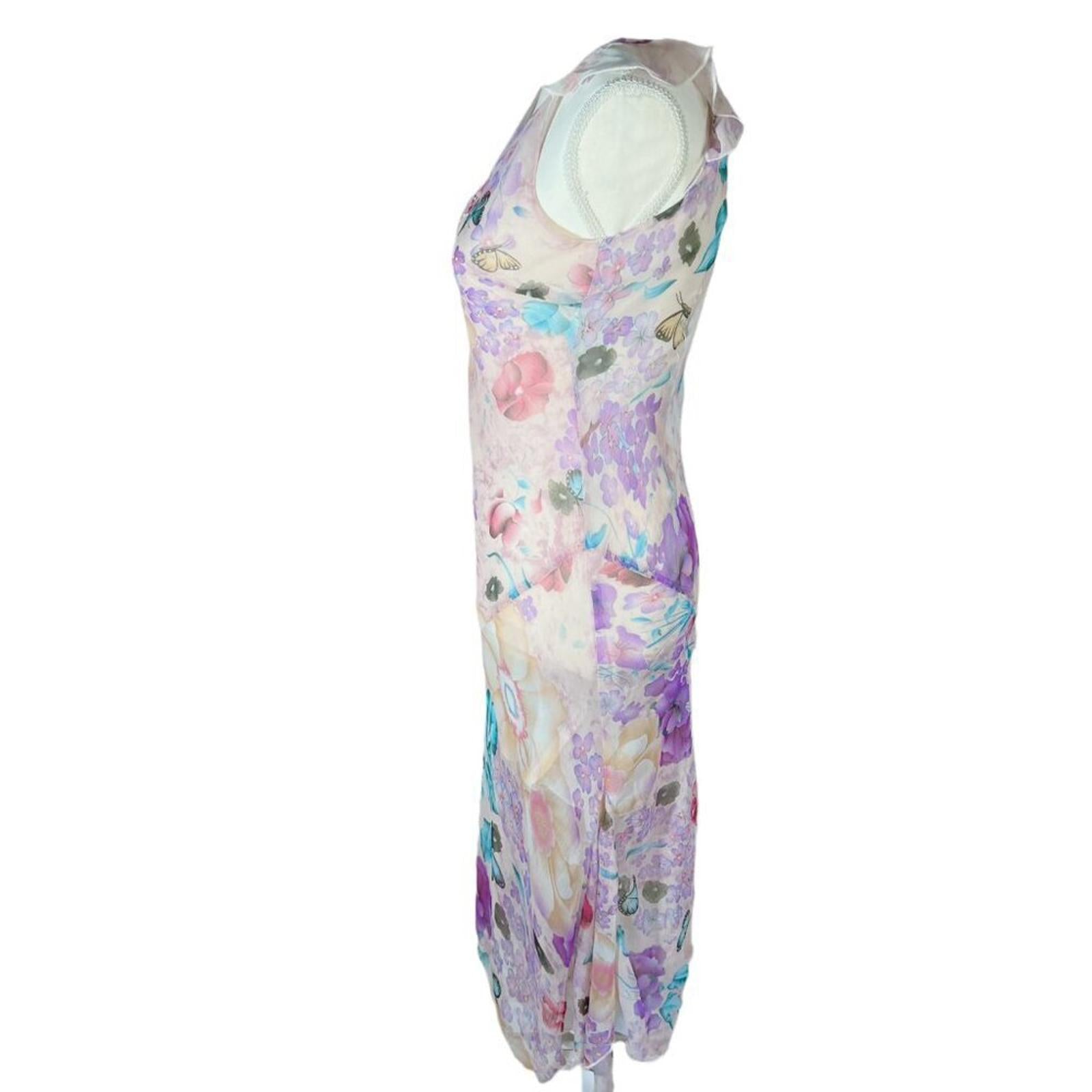 y2k Vintage Yubeier Butterfly Pink Chiffon Asymmetrical Dress Sequins Size M