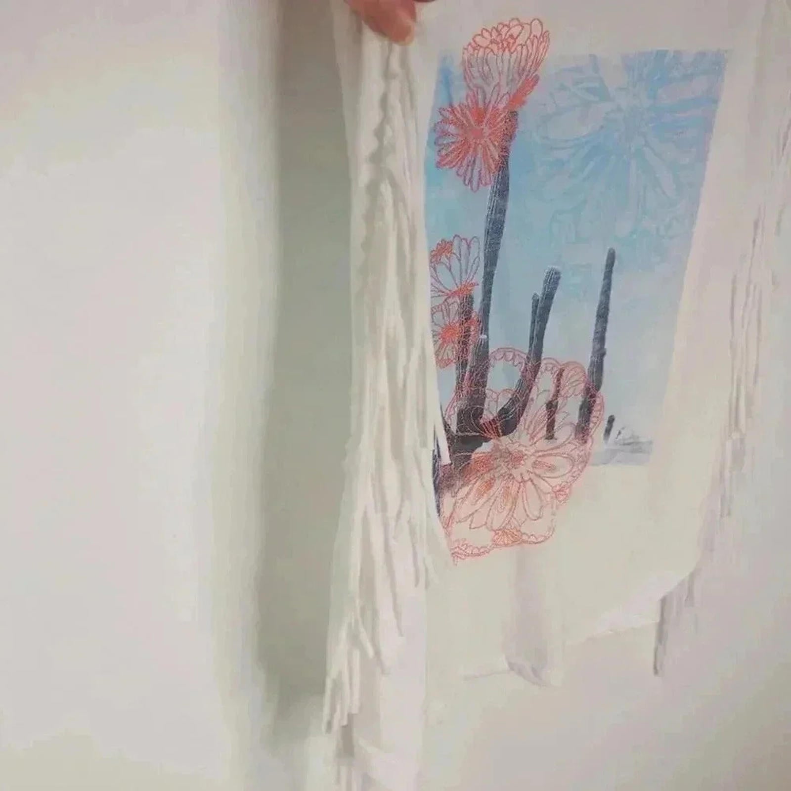 Hollister Off White Cactus Embroidered Fringe Tank Top Western Festival Size S