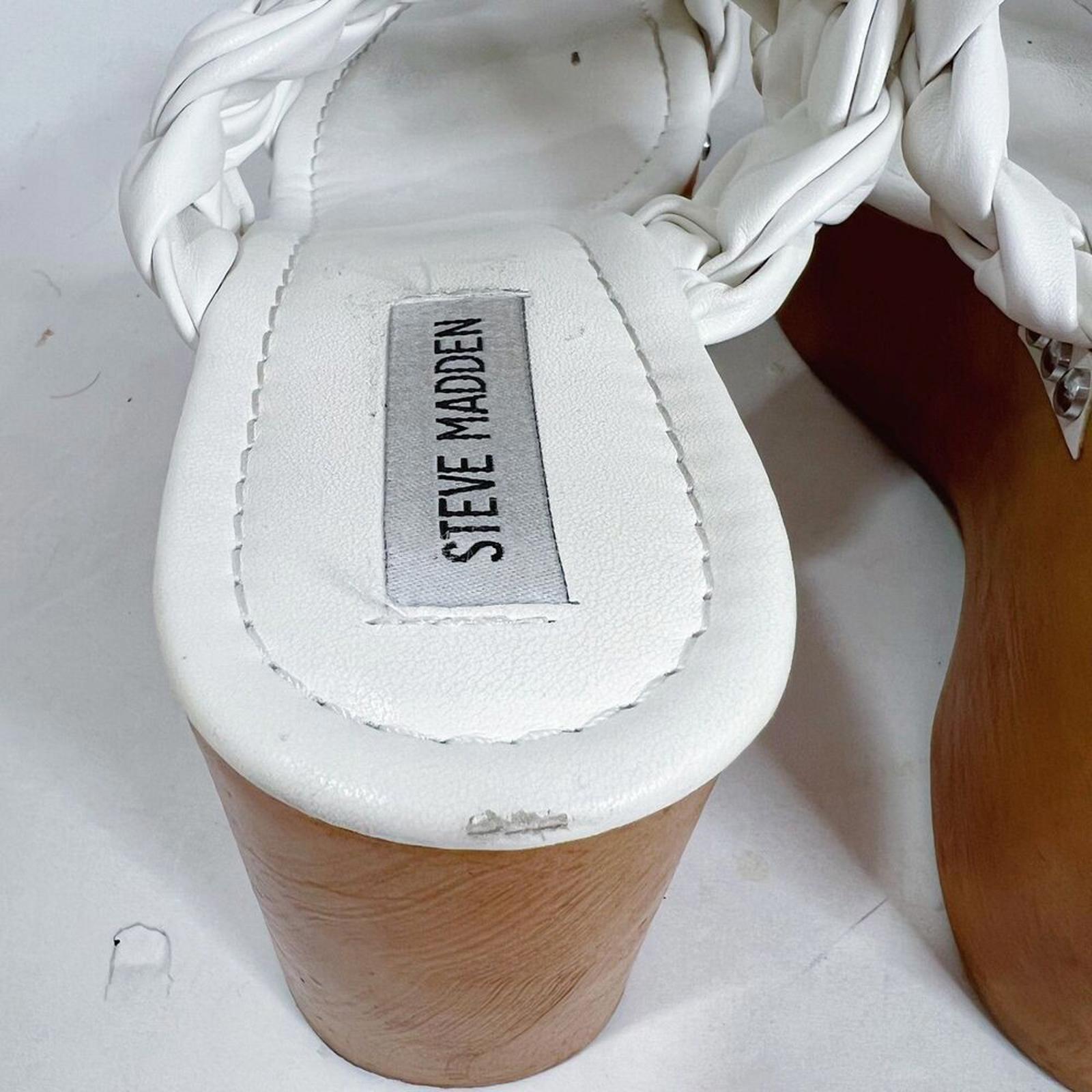Steve Madden Fauna White Leather Braided Wedges Platform Sandals Size 10