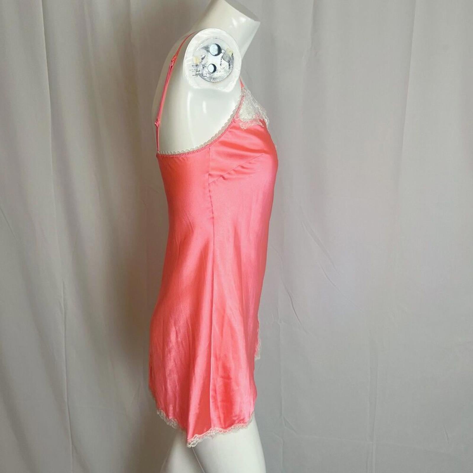 Y2K Vintage Victoria's Secret VS Neon Pink Slip Dress Lace Trim Bows Size S