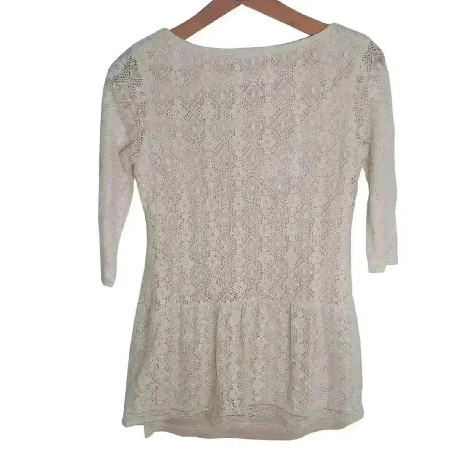 Flying Tomato Lace Peplum Long Sleeved Top Black Embroidery Women's Size S