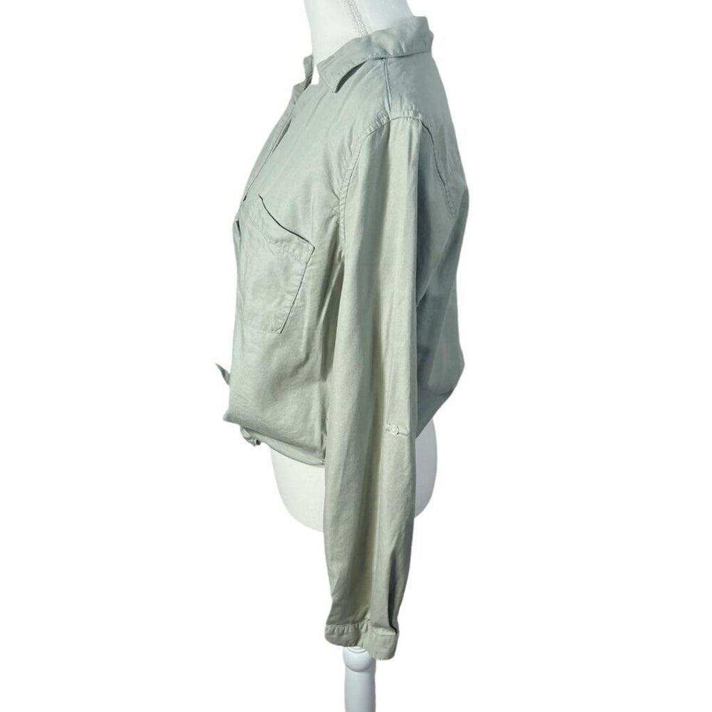 Young Hearts Run Free Light Olive Green Tied Button Up Shirt Women's Size L