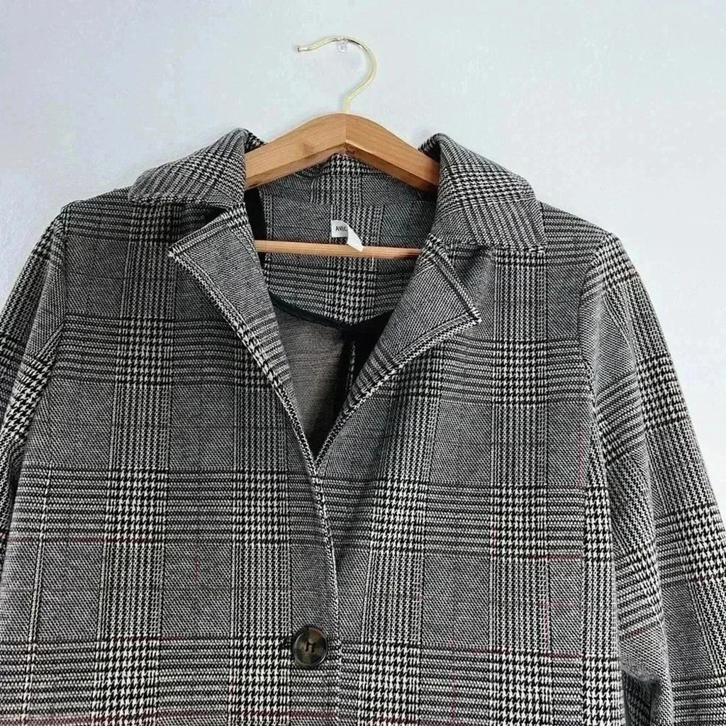 Avec Les Filles Plaid Houndstooth Jacket Black White Quiet Luxury Size L