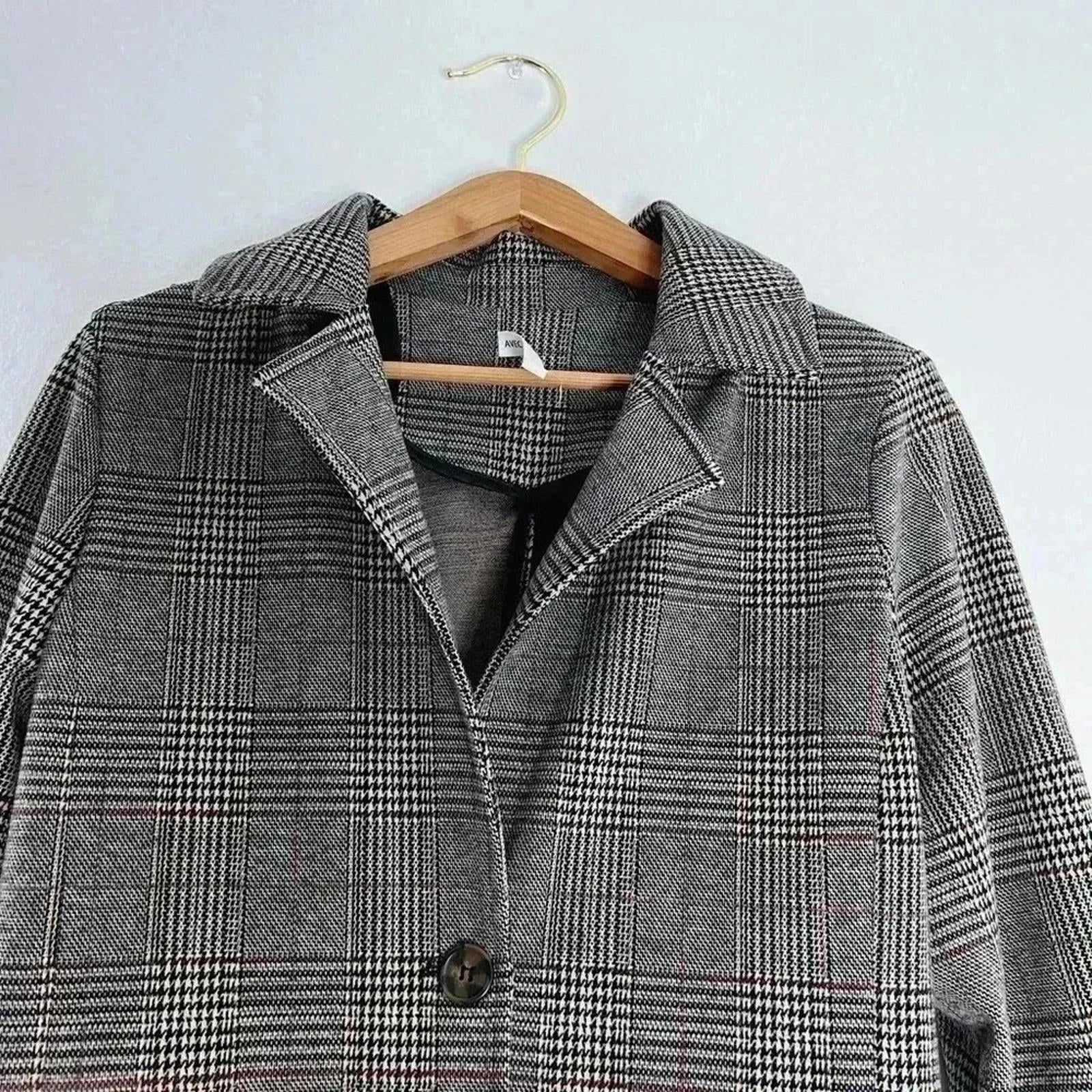 Avec Les Filles Plaid Houndstooth Jacket Black White Quiet Luxury Size L