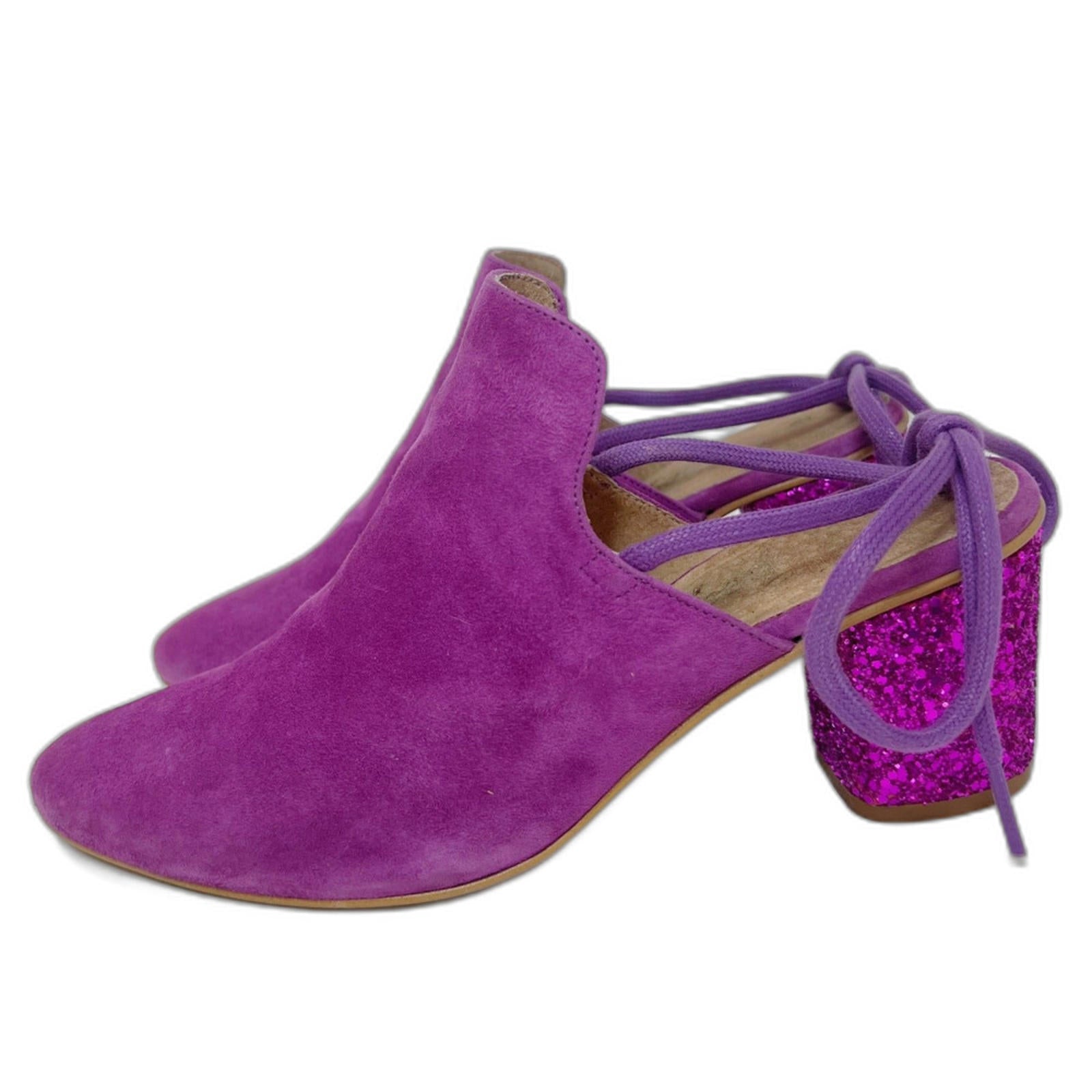 Free People Bright Purple Mules Glitter Booties Chic Women's Size