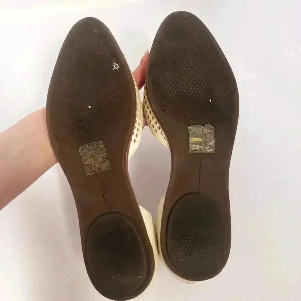 Dolce Vita Laynie D'Orsay Cream Leather Pointed Toe Flats Sandal Size 7.5
