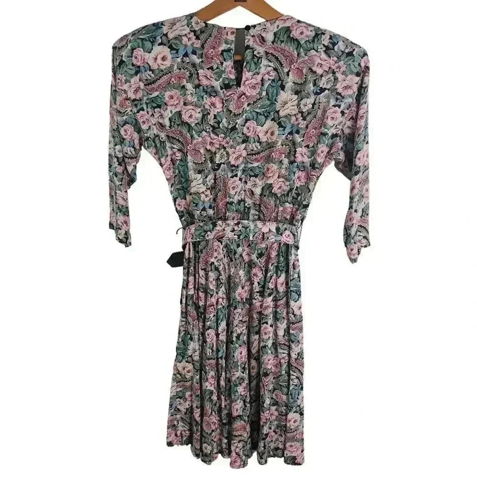 Vintage 80s E. D. Michaels Floral Dress With Belt Women's Size 3 4 Petite