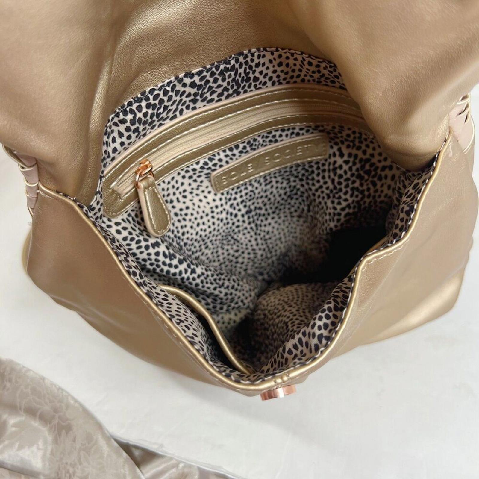 Sole Society Gold Faux Leather Foldover Backpack Bag