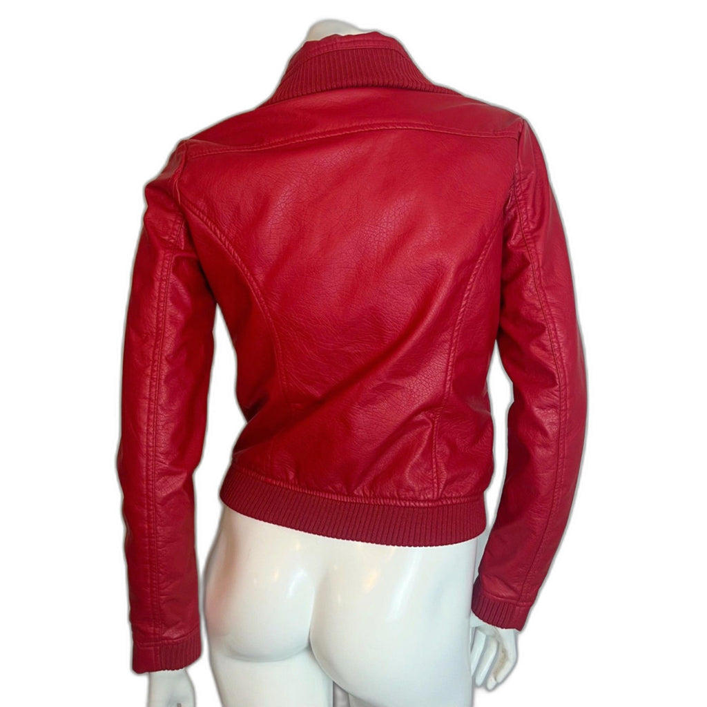 y2k Vintage Ci Sono by Cavalini Red Faux Leather Moto Jacket Women's Size M