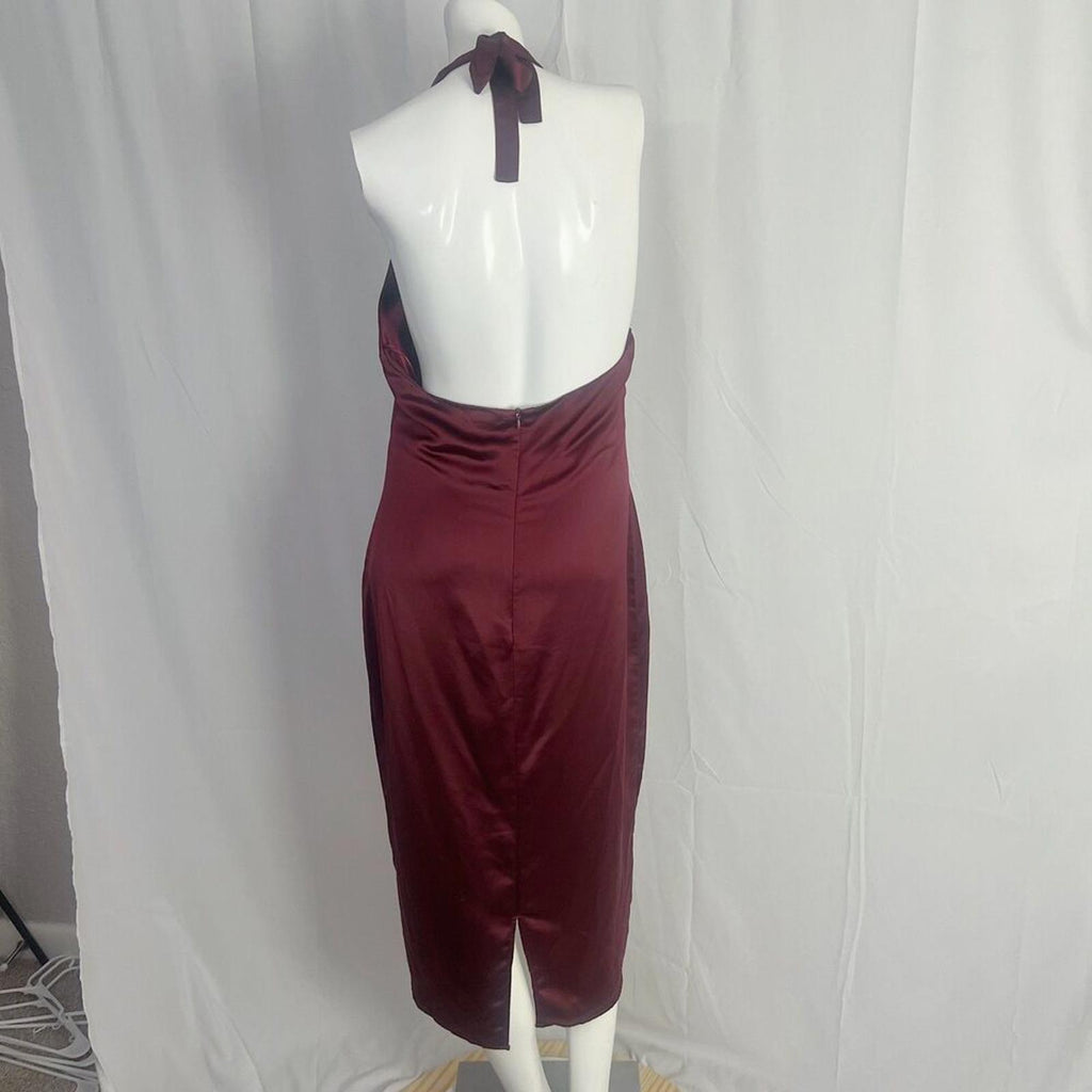 Jason Wu Burgundy Satin Halter Neck Slip Midi Dress Plunging Women's Size M