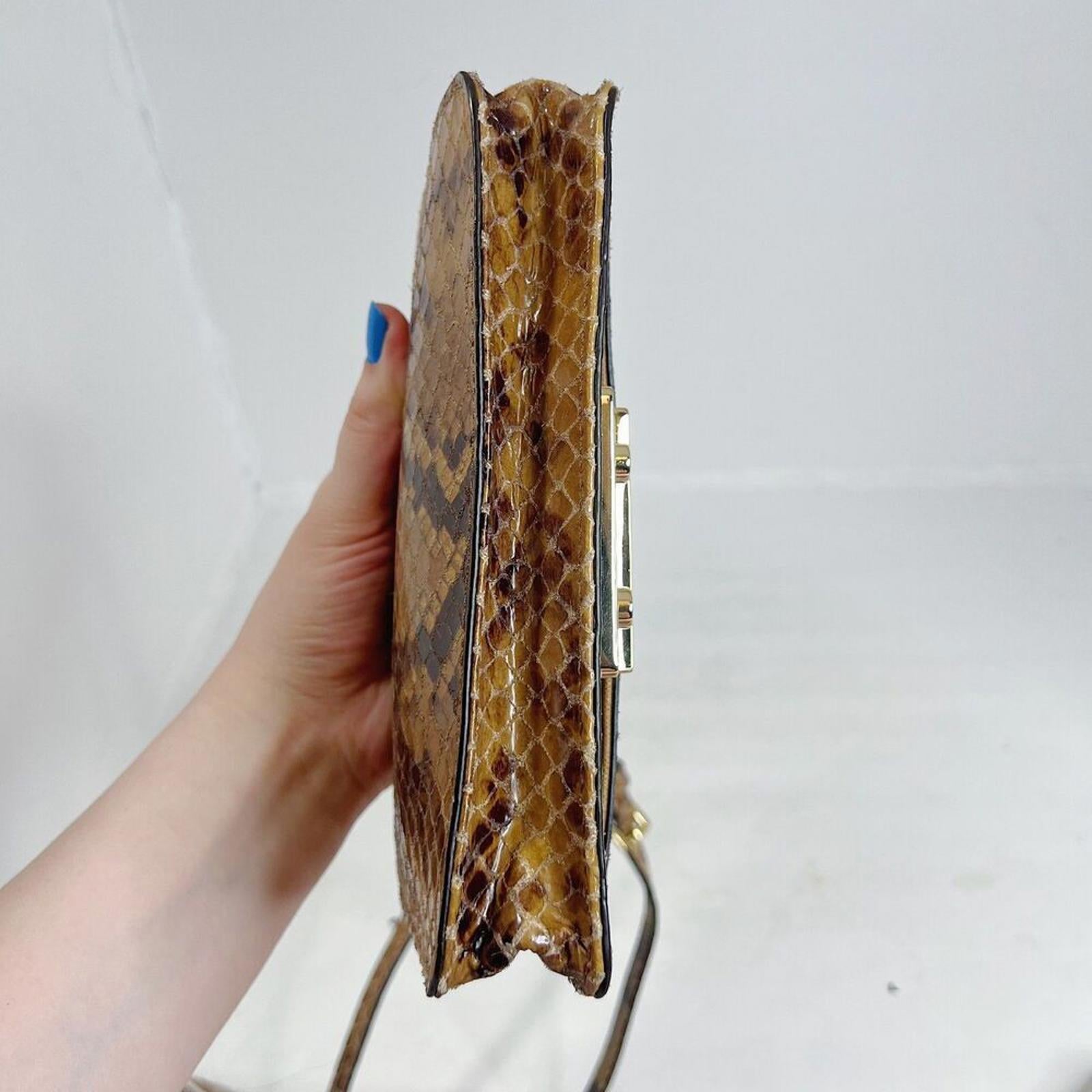 Michael Kors Snakeskin Brown Tan Snake Print Embossed Leather Crossbody Bag