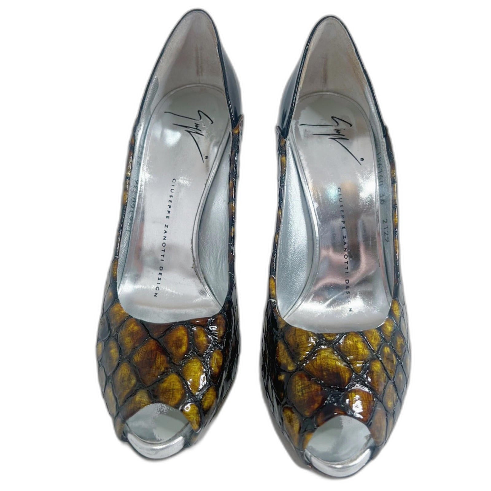 Giuseppe Zanotti Crocodile Embossed Patent Leather Pumps Peep Toe Heels Size