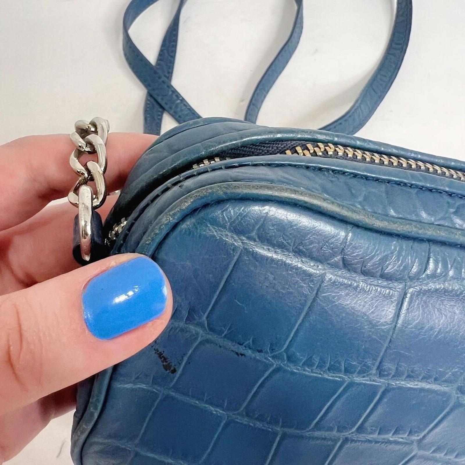 Michael Kors Blue Crocodile Embossed Leather Silver Chain Crossbody Bag Purse