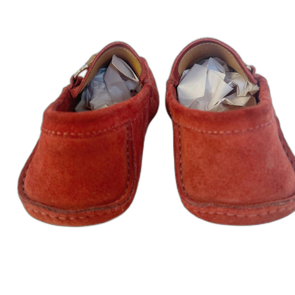 Gucci Men's Red Suede Horsebit Loafers Driving Loafers Bamboo Size 10