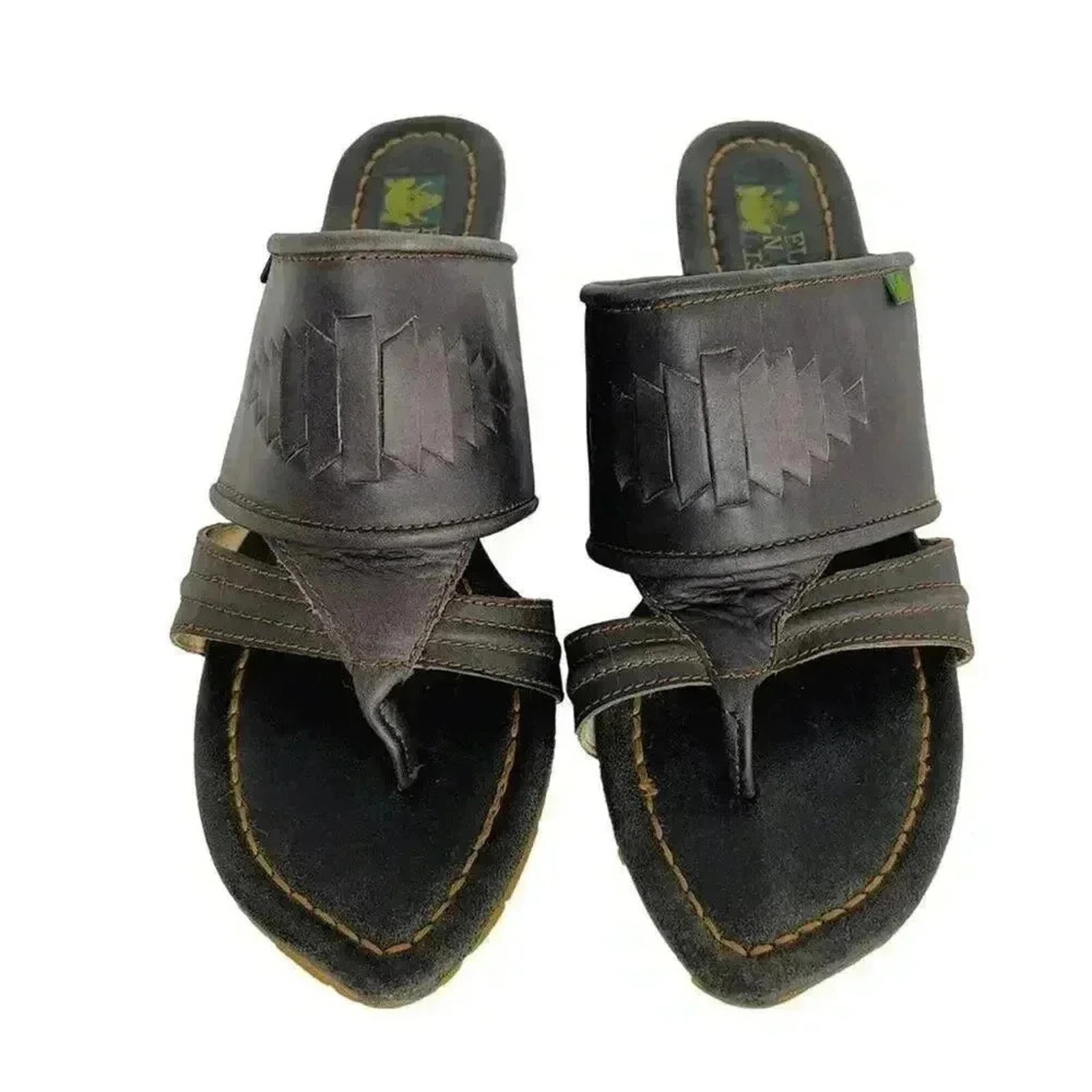 El Naturalista Leather Heeled Flip Flop Sandals Wedge Women's size 11 US