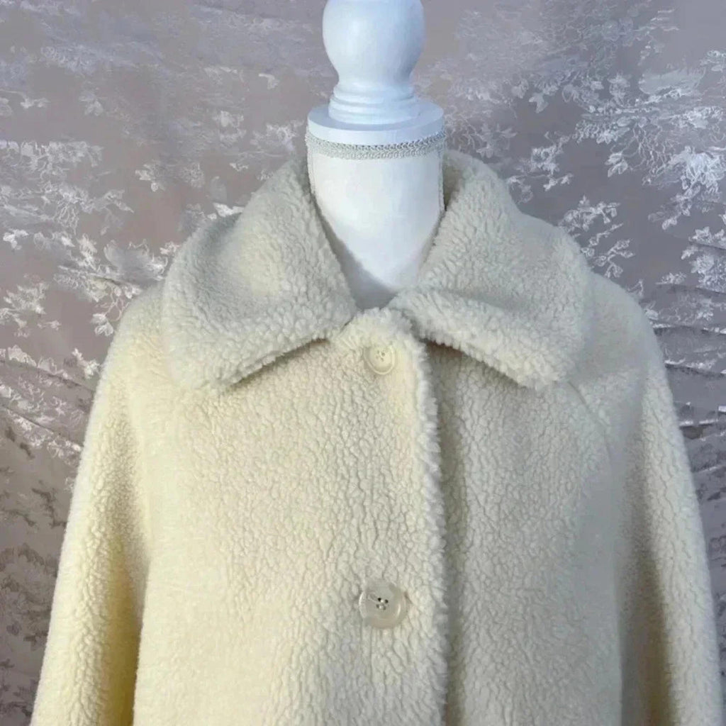 Orvis Cream Sherpa Fleece Teddy Bear Collared 3-Button Jacket Size M