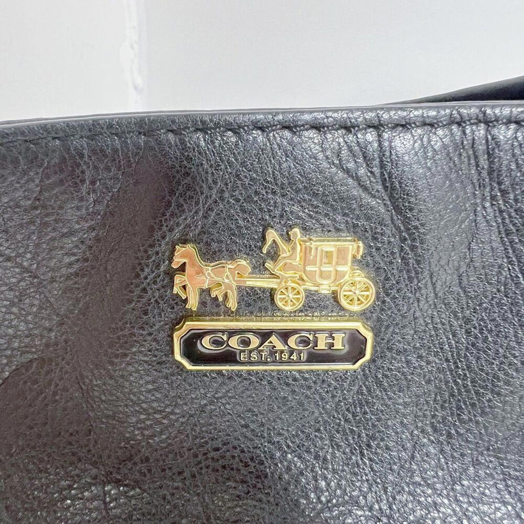 Coach Madison Black Leather Tote Bag Shoulder Bag Gold Chain Purse