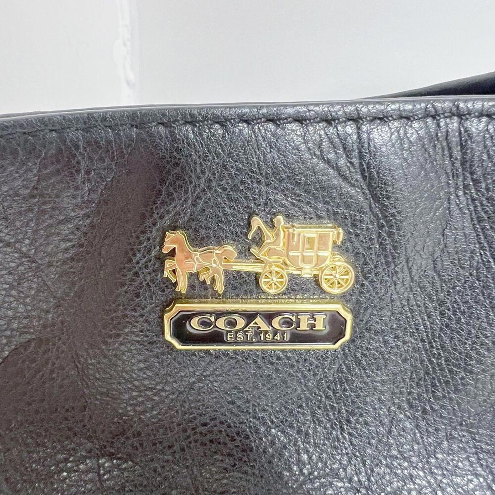 Coach Madison Black Leather Tote Bag Shoulder Bag Gold Chain Purse