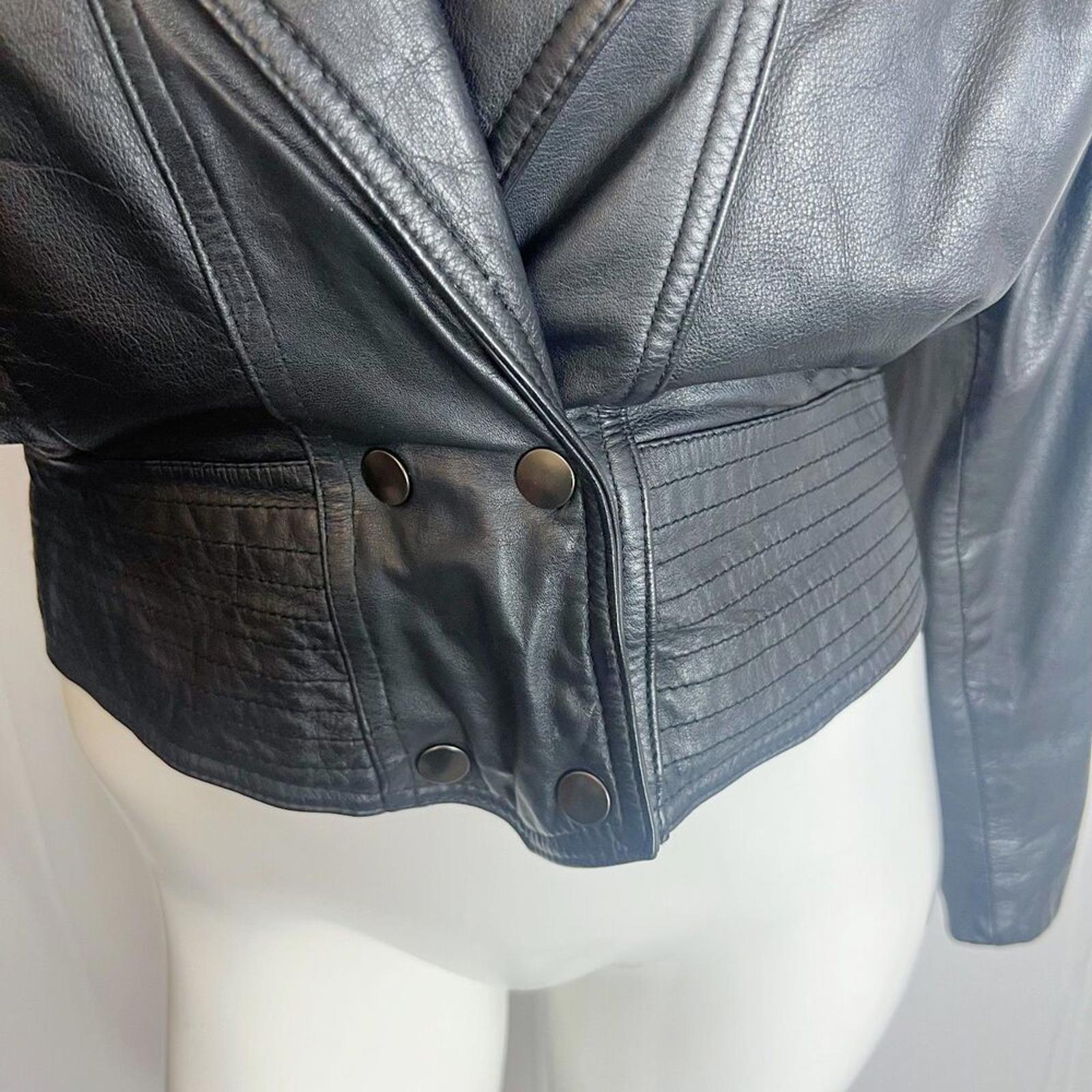 80s Vintage Chia Black Leather Jacket Motorcycle Moto Women's Size M
