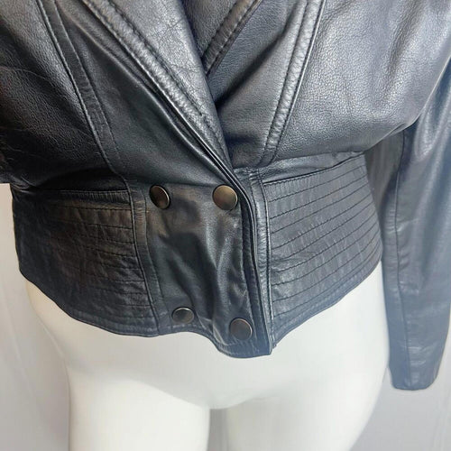 80s Vintage Chia Black Leather Jacket Motorcycle Moto Women's Size M