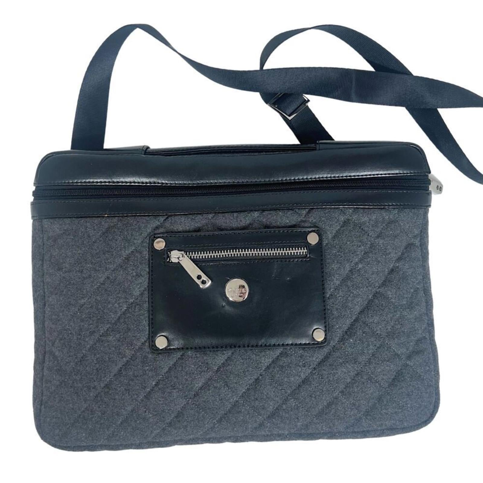 Knomo London Alfie Laptop Bag Briefcase Work Bag Black Leather Quilted Grey