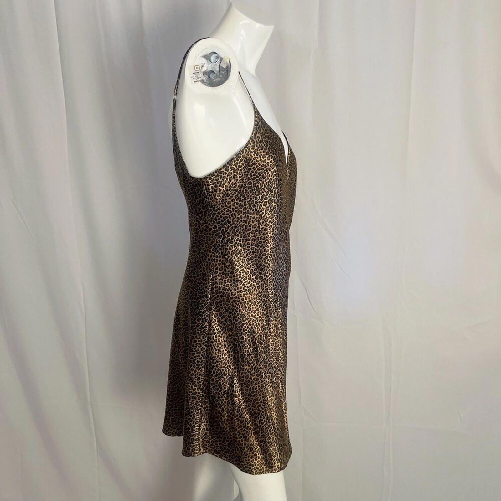 Vintage Morgan Taylor Intimates Leopard Print Satin Slip Dress Women's Size M