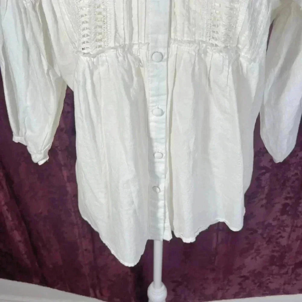 Anthropologie eri + ali White Peasant Blouse Milla Women's Size S