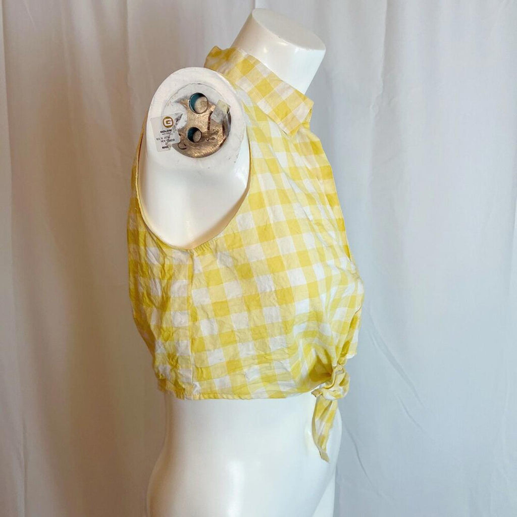 Lush Nordstrom Yellow Gingham Tank Top Tied Cropped Coquette Summer Size S