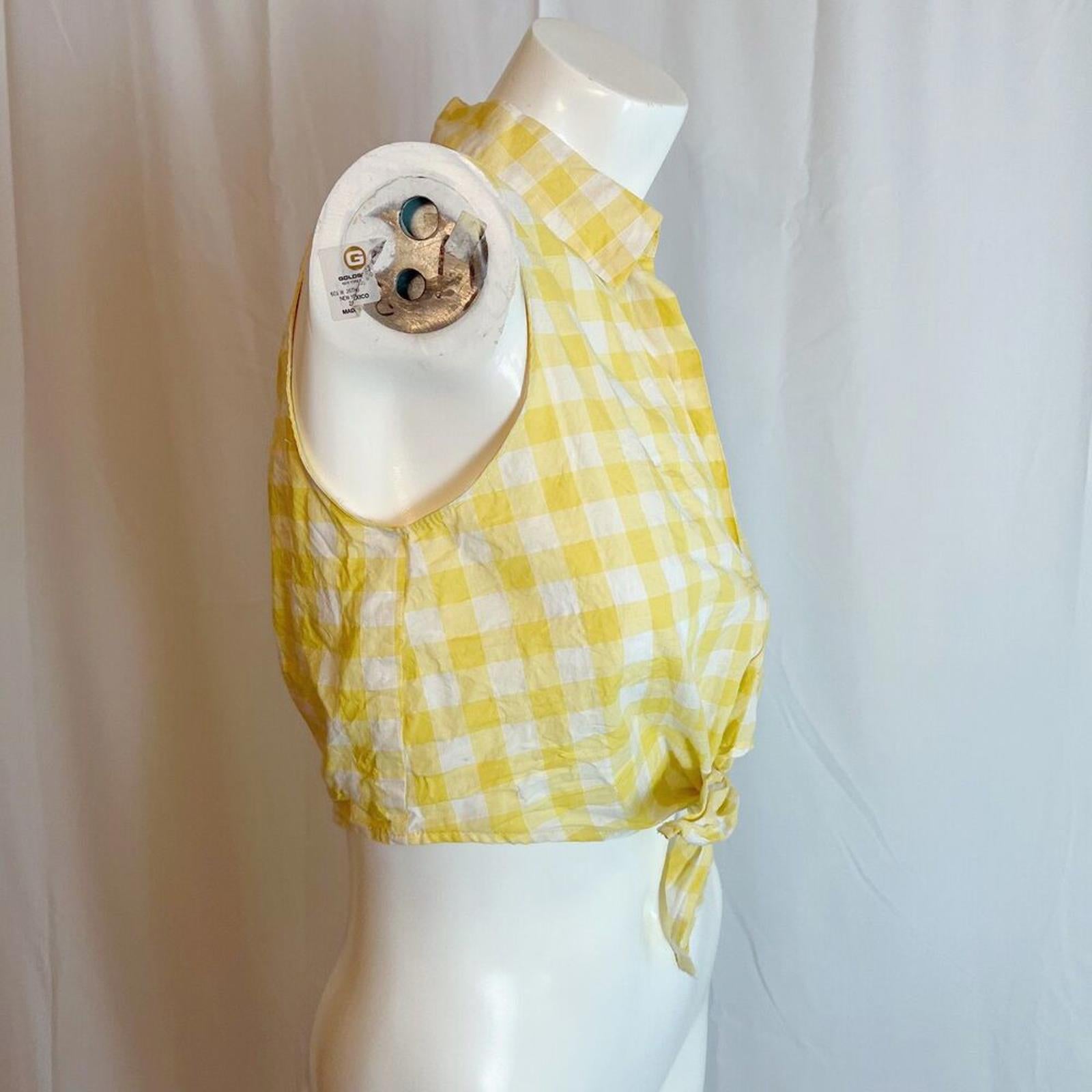 Lush Nordstrom Yellow Gingham Tank Top Tied Cropped Coquette Summer Size S