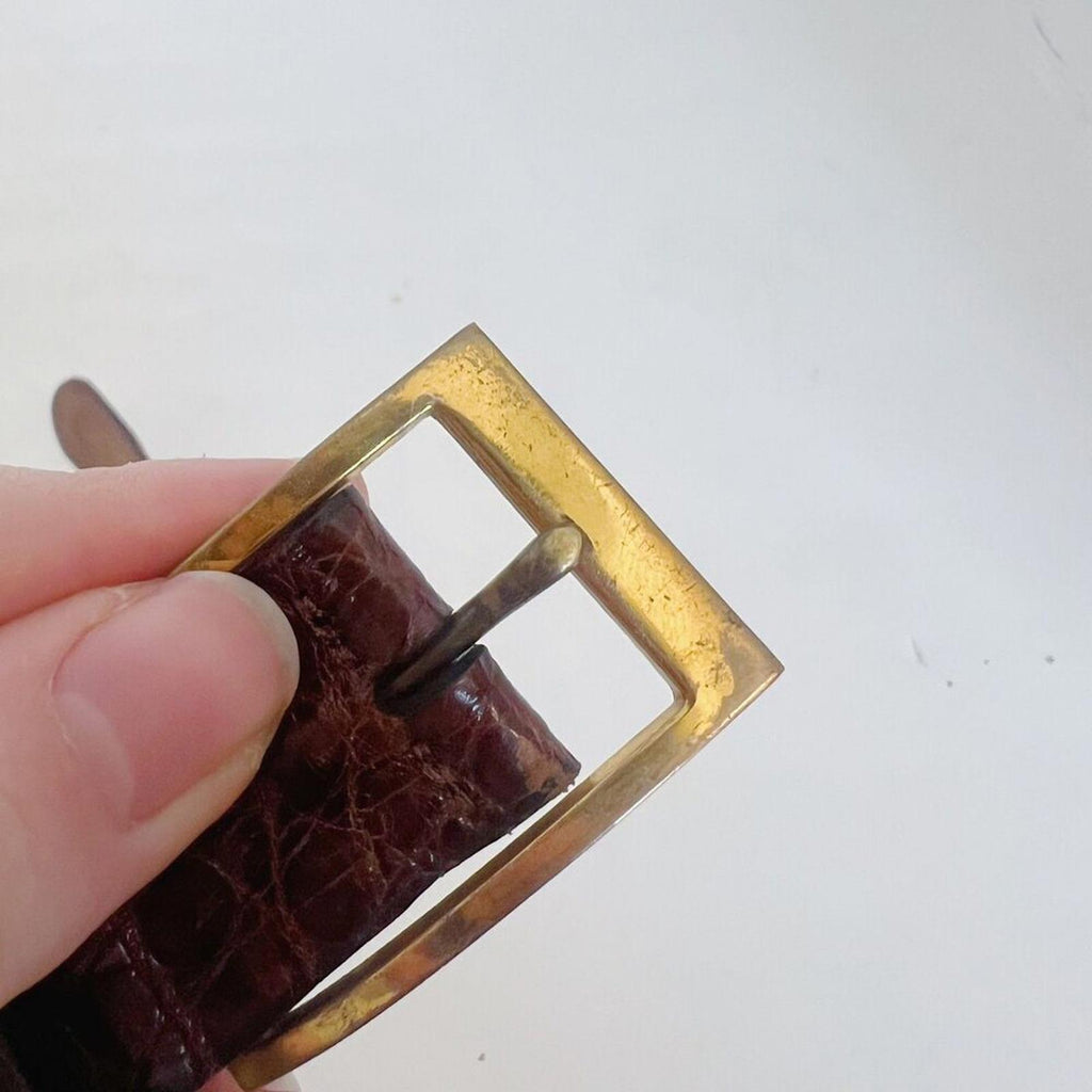 Vintage Mullin's Men's Brown Crocodile Leather Belt Brass Buckle Size 36