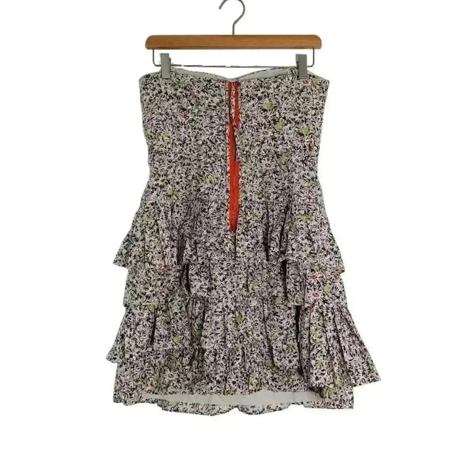 Y2K J Crew Strapless Ruffle Tiered Mini Dress Coquette Boho Chic Women's Size 6