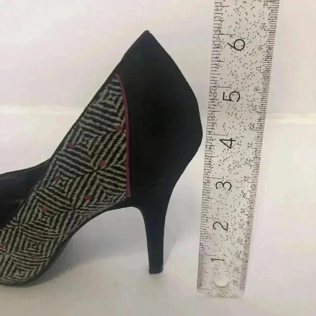 Lulu Townsend Tweed Black White Pink Patterned Stilettos Pumps Heels Size 7.5