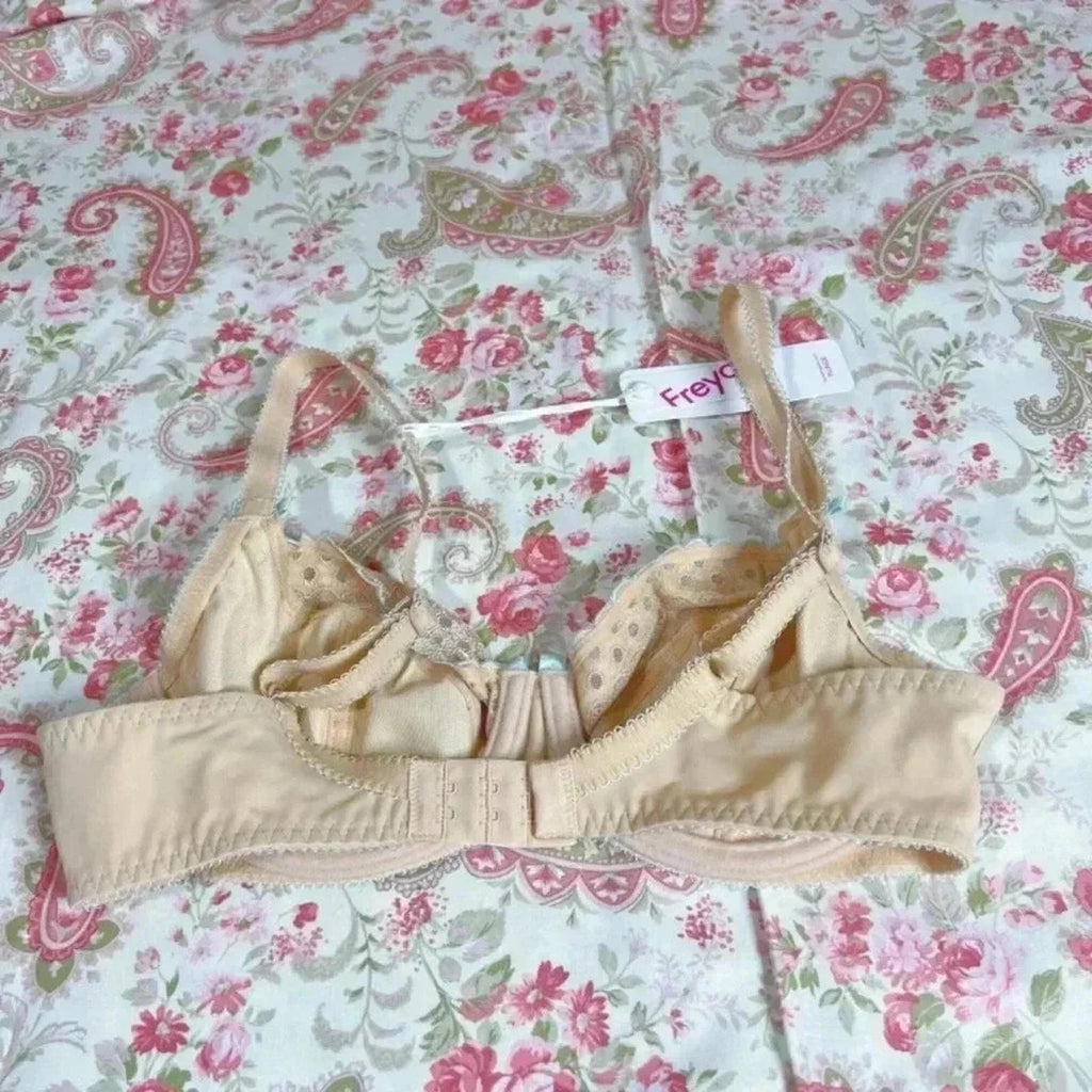 NWT Freya Nude Unlined Bra Lace Blue Embroidered Details 32D