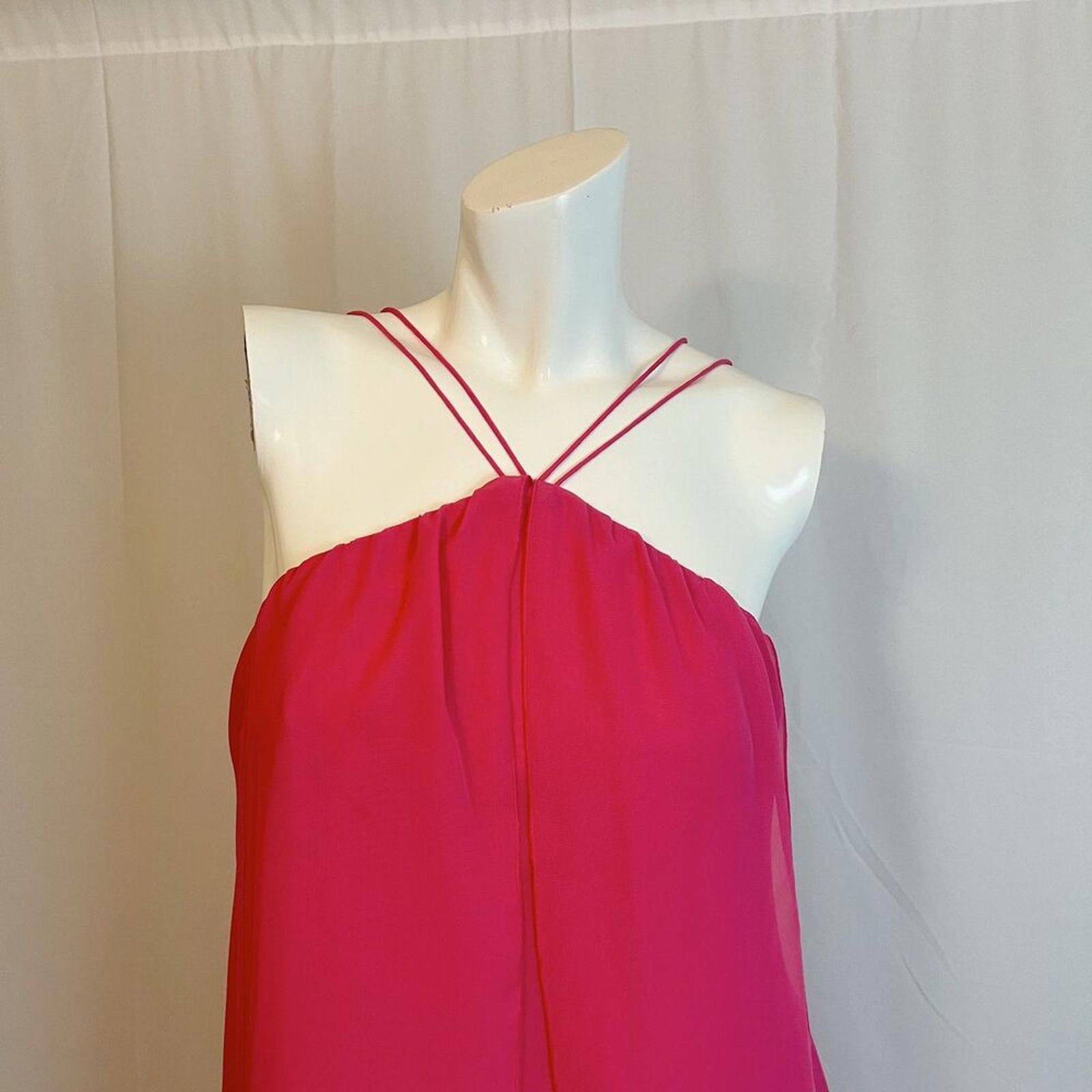 Hailey by Adrianna Papell Hot Pink Chiffon High Low Dress Layered Summer Size 6