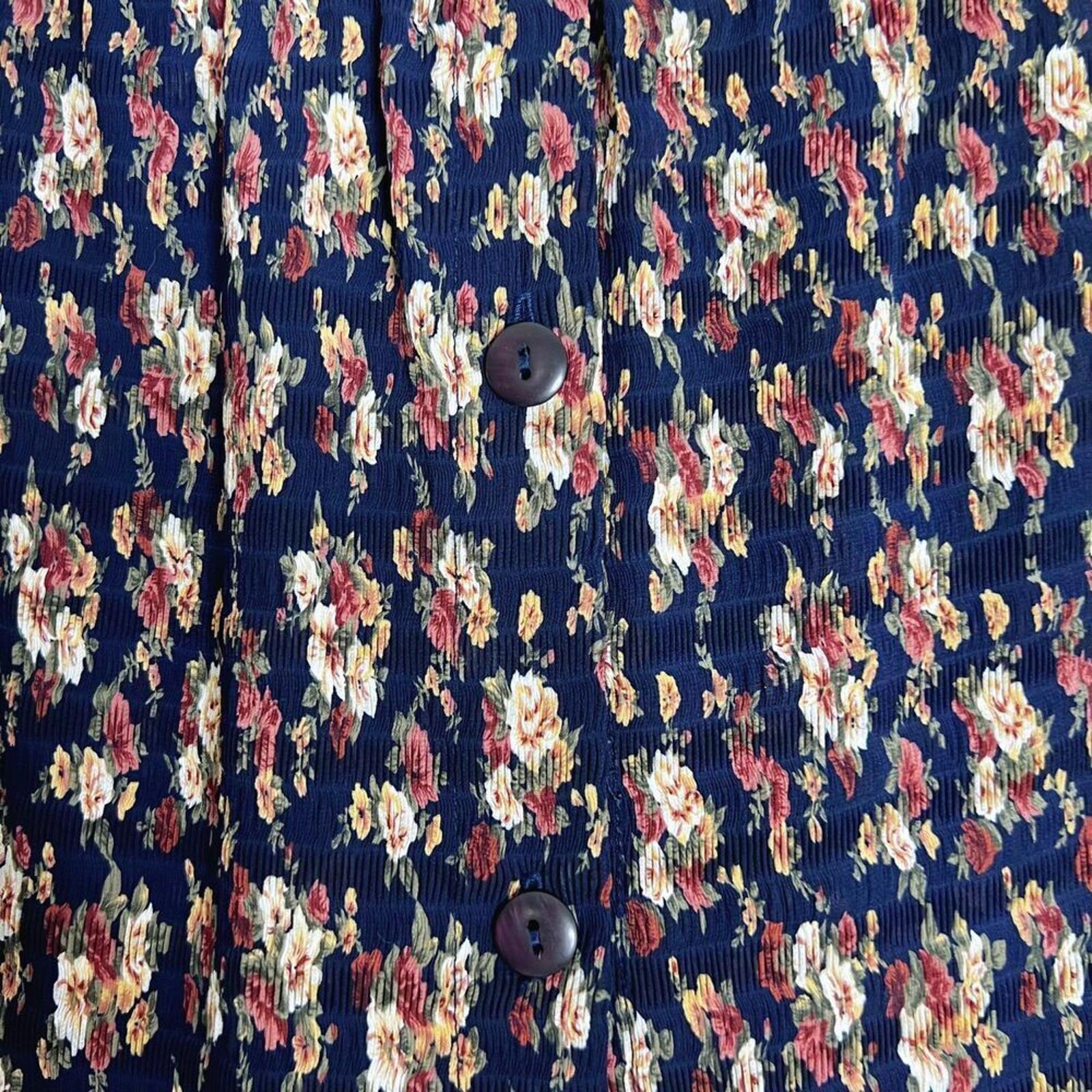 Vintage 90s Express Navy Blue and Pink Floral Maxi Skirt Chiffon Size M