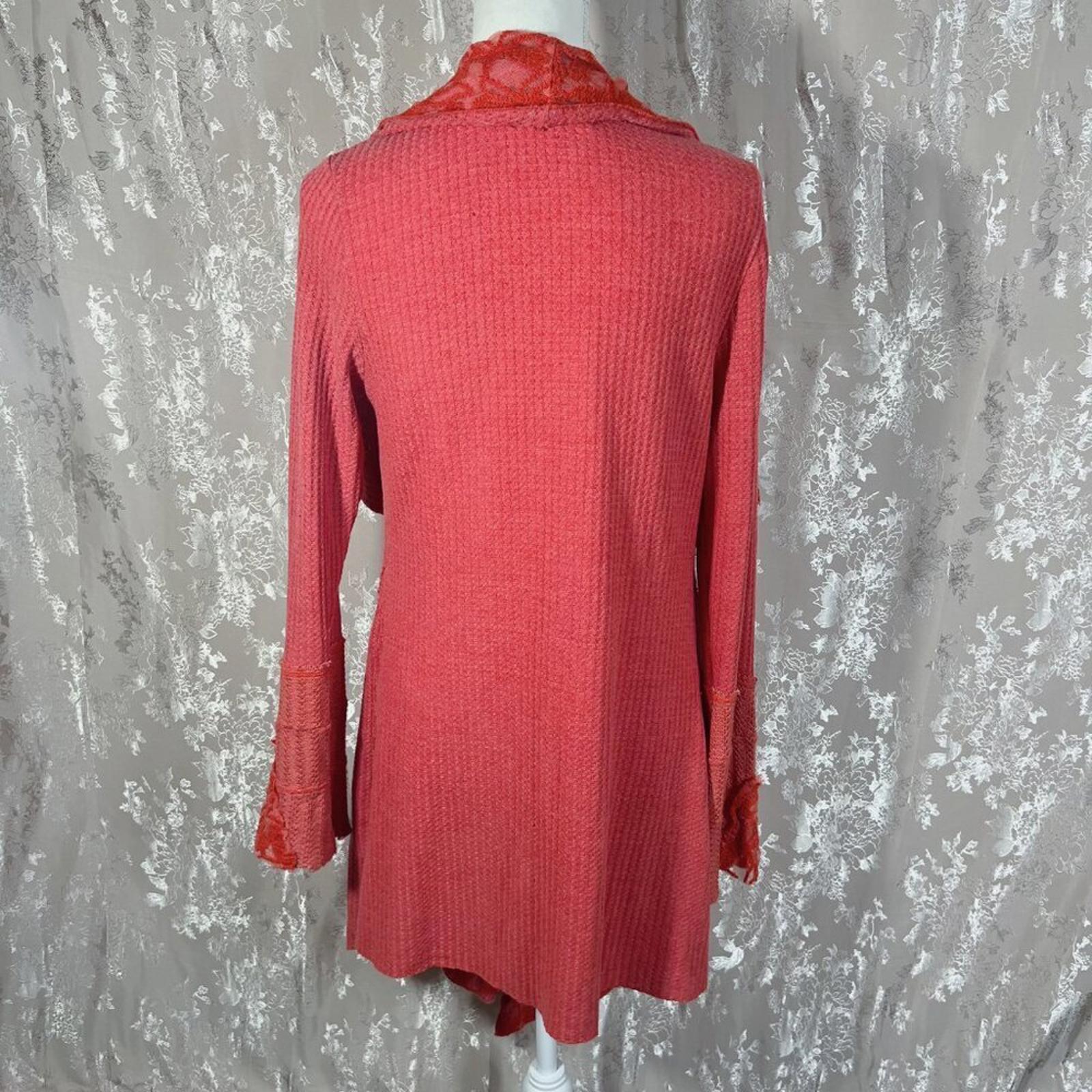 Aratta Silent Journey Waterfall Waffle Knit Open Cardigan Beading Boho Size M