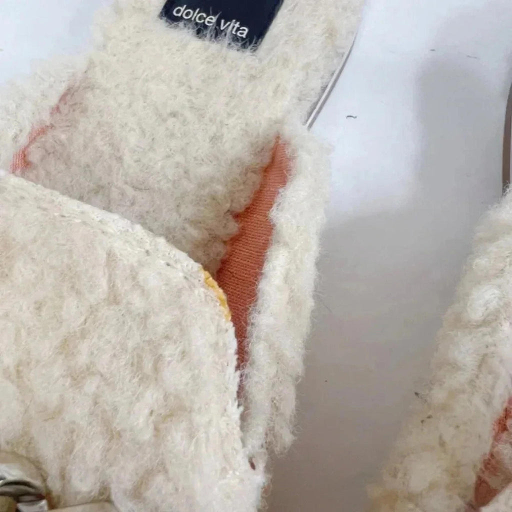 Dolce Vita Pela Cream Sherpa Mule Flat Silver Chain Women's Size 8