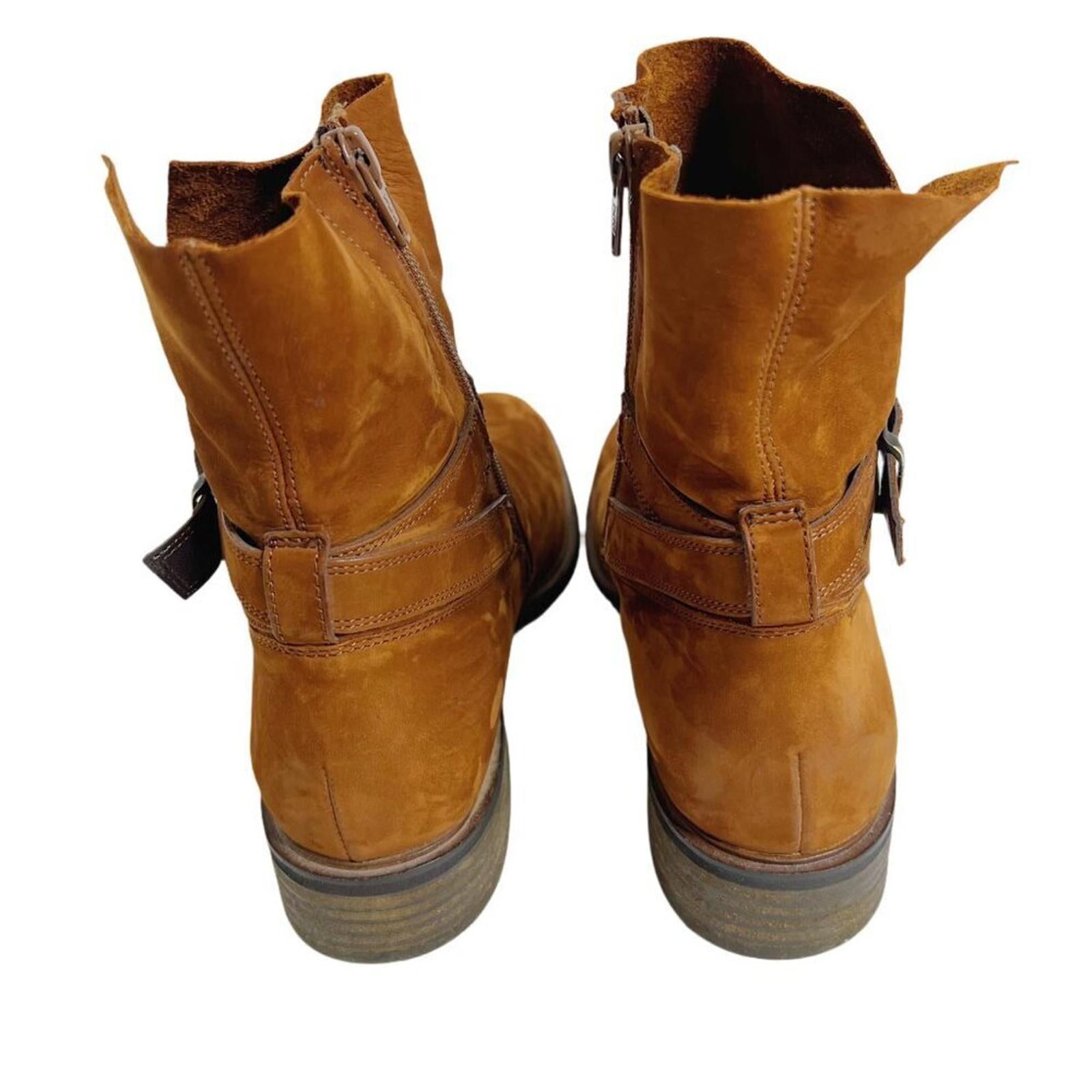 Paul Green Denver Belted Biker Moto Booties Ankle Boots in Toffee Suede Size 7