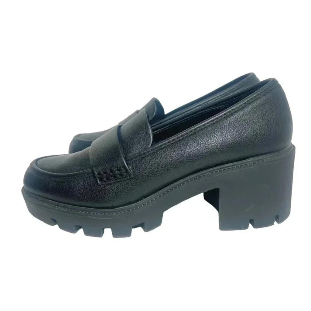 Dolce Vita Black Leather Platform Heeled Loafers Women's Size 10