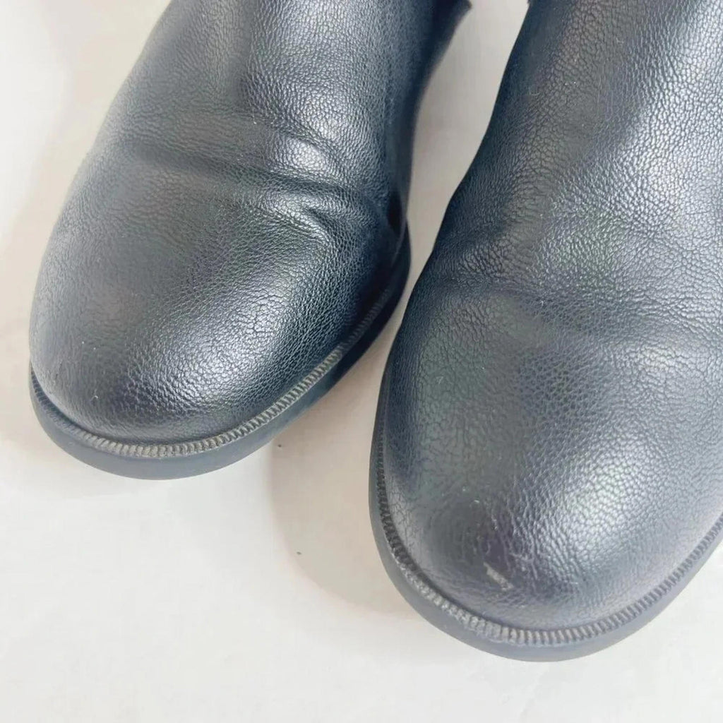 Life Stride Amy Black Faux Leather Knee High Riding Boots Knit Back Size 8.5