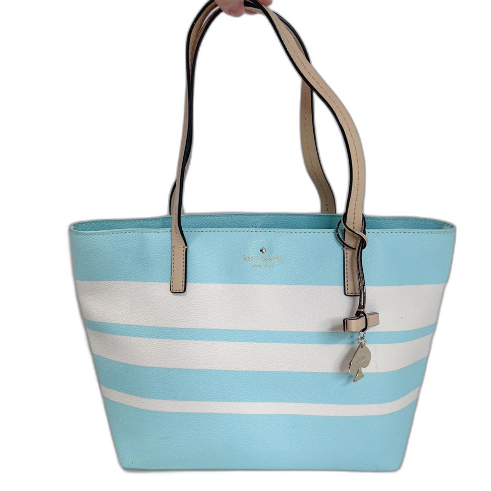 Kate Spade Hawthorne Lane Grace Blue White Striped Leather Tote Bag Shoulder Bag