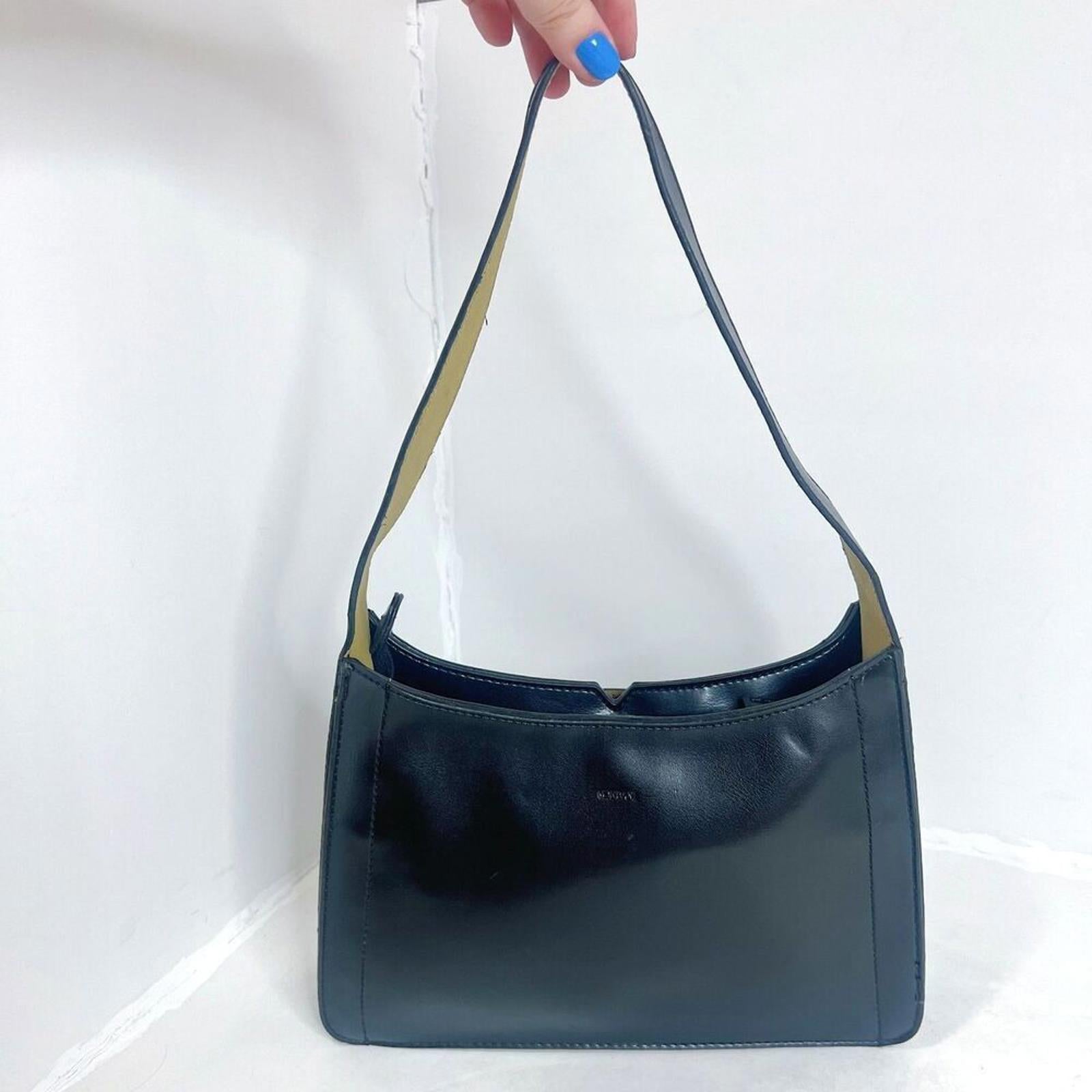 Vintage Mondani Black Leather Shoulder Bag Structured Laser Cut Purse