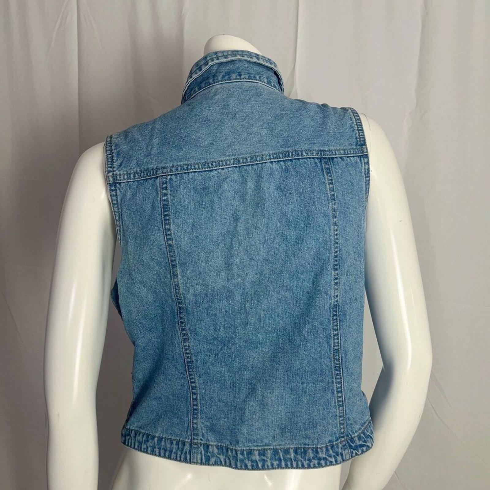 Vintage y2k Bill Blass Denim Vest Pink Flower Embroidered Western Size M