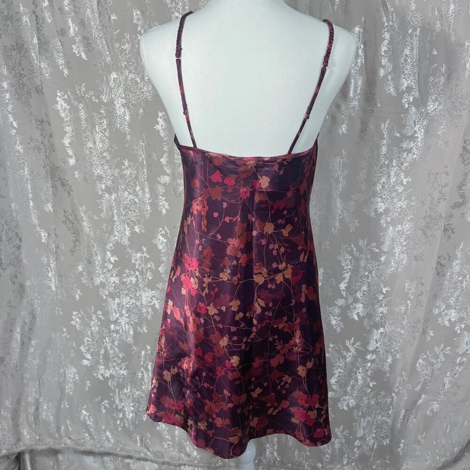 y2k Vintage Warner's Sleepwear Satin Plum Burgundy  Floral Slip Dress Size M