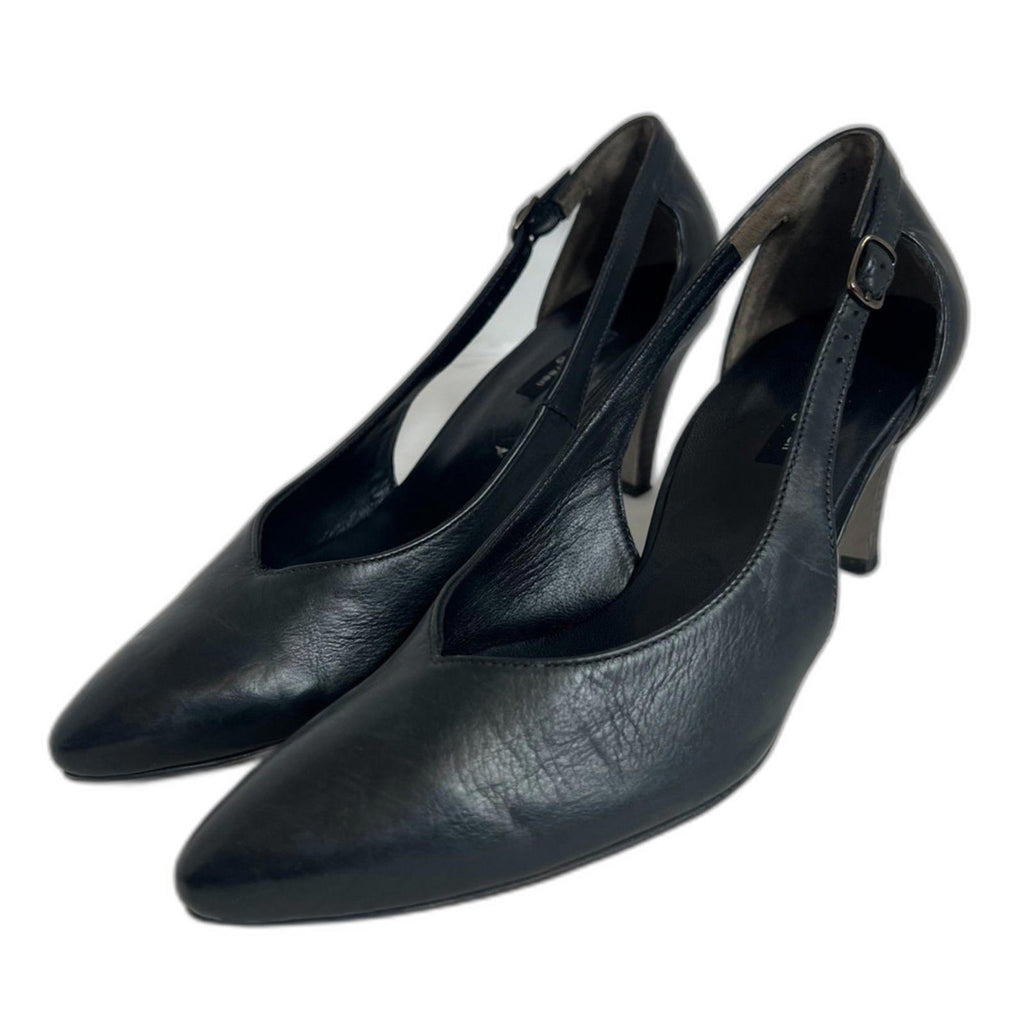 Paul Green Black Leather Pointed Toe Sling Back Heels Women's Size 9.5 US