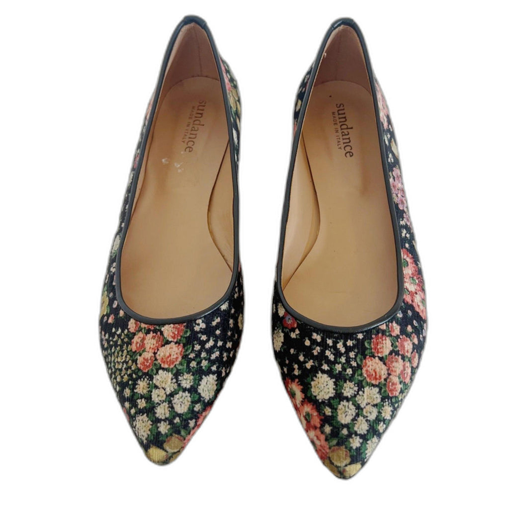 Sundance Marais Black Velvet Floral Pointed Toe Flats Women's Size 9-9.5