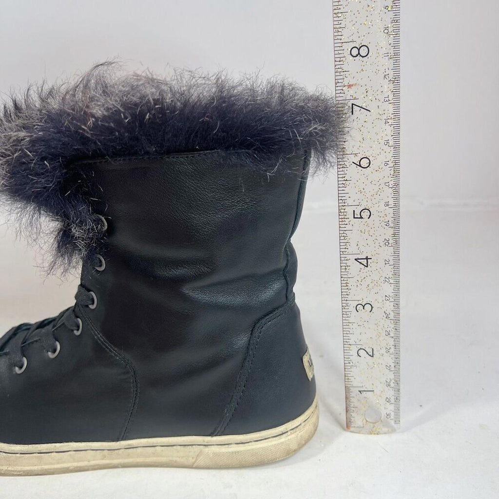Ugg Australia Croft Black Leather Fur Lined Sneakers Women's Size 7