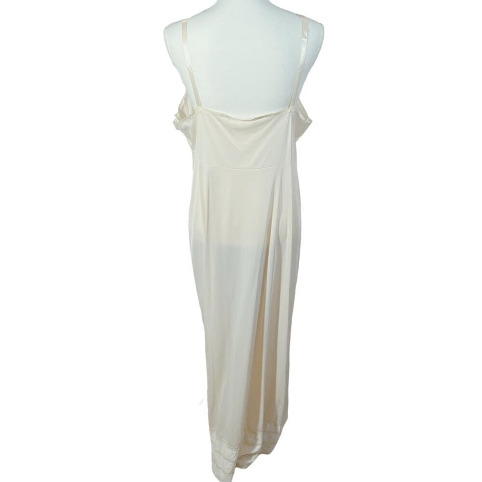 Vintage Merville Cream Satin Slip Dress Lace Trim Women's Size 12